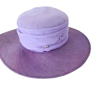 Vintage Designer Jacqueline Ferrar Sun Hat Wide Brim Hat, Purple Day Hat For Women, 1980s Hats