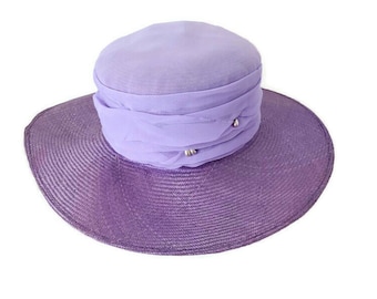 Vintage Designer Jacqueline Ferrar Sun Hat Wide Brim Hat, Purple Day Hat For Women, 1980s Hats