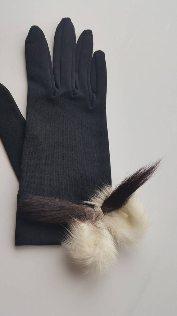 Gloves Vintage Black with Mink Fur, Unique Rare D… - image 6