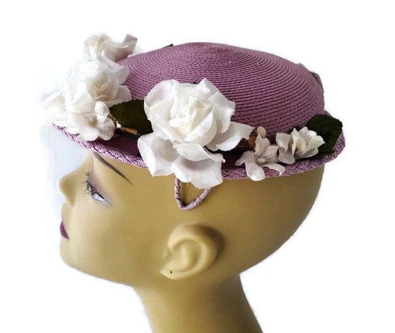 Purple Pillbox Hat Vintage Fascinator Hat, Womens