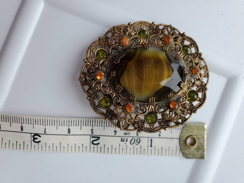 Etruscan Jewelry Rhinestone Brooch W Germany Brooch Ornate Edwardian Brooch Jewelry for Fall Brooch Pendant Vintage Brooch