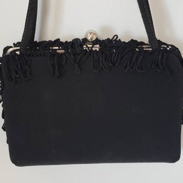 Sac de soirée noir des années 1980, sac à main cocktail avec frange, sacs à main vintage rétro pour femmes, sacs élégants à poignée supérieure