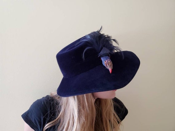 1970s Biak Bird and Feather Blue Wool Hat - Vinta… - image 6