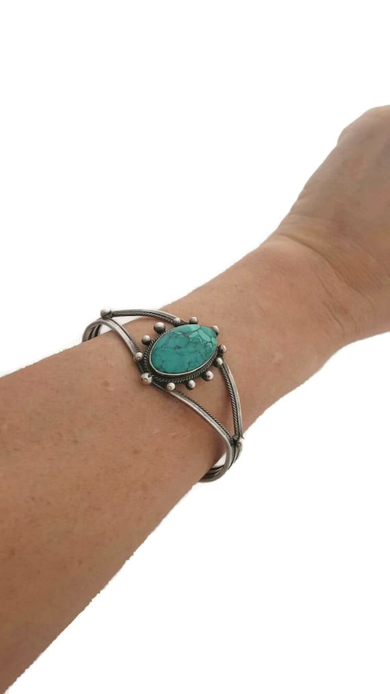 R.B. Running Bear Cuff Bracelet, Navajo, Genuine Turquoise