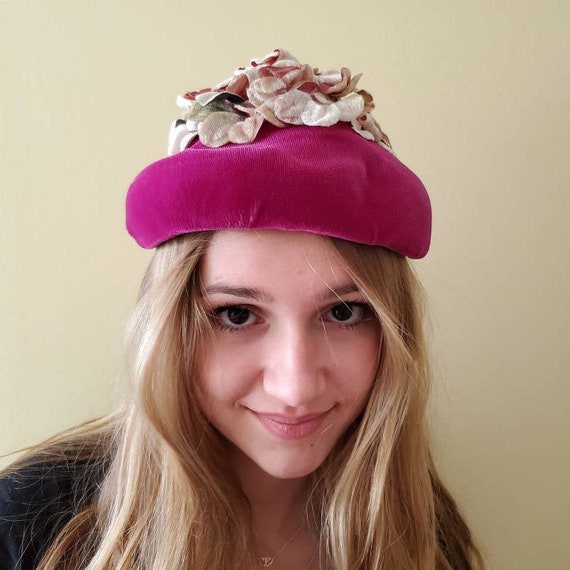 Magenta Fascinator Flower Hat Vintage Floral Hat … - image 7