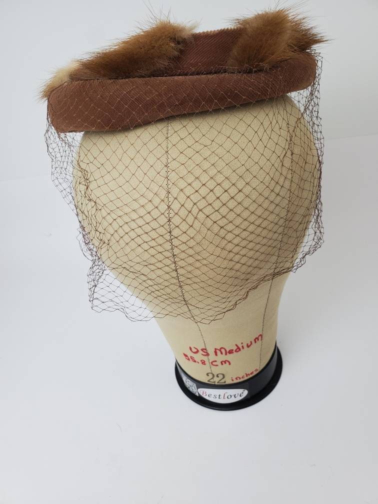 Vintage Veiled Mink Hat Vintage Gray Mink Pillbox Hat With Pom Pom Veil, 1950s - Etsy main image 4