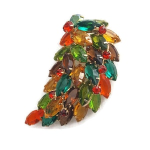 Vintage Brooch Rhinestone Juliana Jewelry For Fall or Thanksgiving D&E Rhinestone Fruit Salad Jewelry Leaf Brooches
