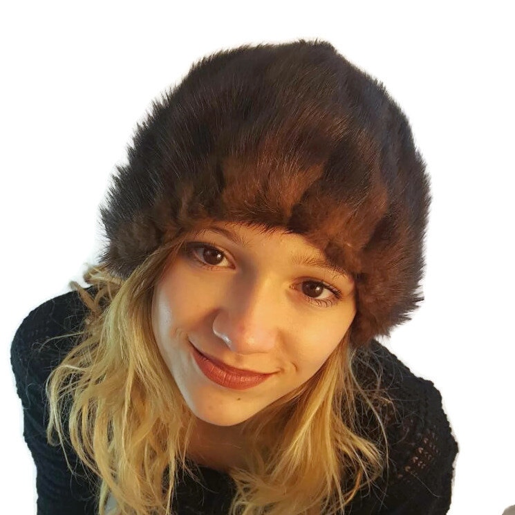 Vintage Real Mink Fur Brown Hat Women\'s OSFA Beret Hat Elegant Headpiece Vintage Mink Hat In Women main image 2