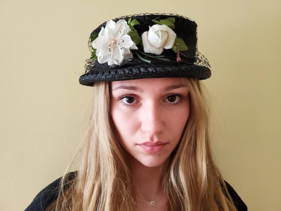 Cloche Black Hats Women, Vintage Tea Party Hats W… - image 1