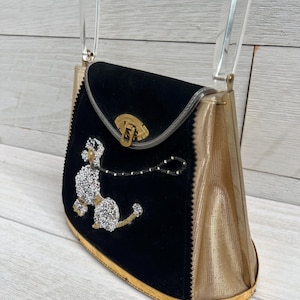 Cartera de caniche rara, de diseño vintage de los años 60, con asa de metacrilato y dorada metalizada, cartera única, bolsos, carteras y monederos vintage para mujer