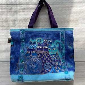 Laurel Burch Blue Cat Butterfly Canvas Handbag Designer Tapestry