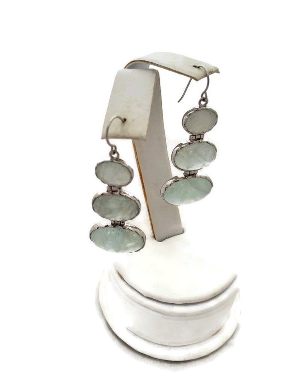 Jadeite Earrings, Sterling Silver Long Dangle Ear… - image 2