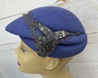 Cappello a scatola di pillole blu Cappello di pelliccia di lana Cappello Mod anni '60 Terry Sales Corp Cappelli da donna, cappelli vintage per donne o ragazze