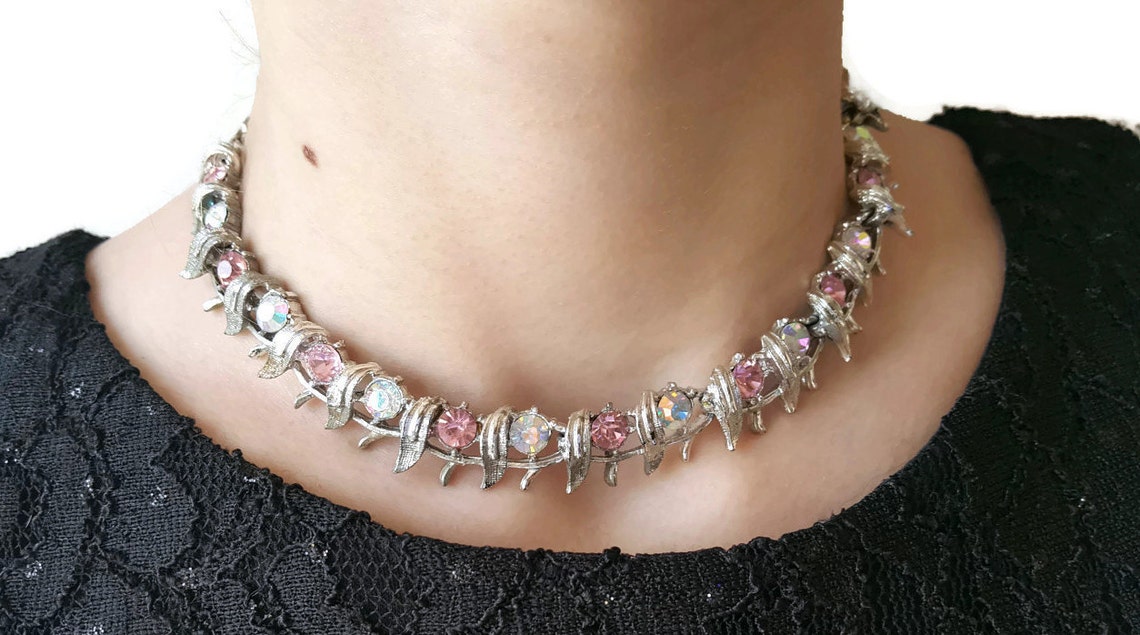 Adjustable Choker Necklace Silver Rhinestone Necklace Vintage Etsy