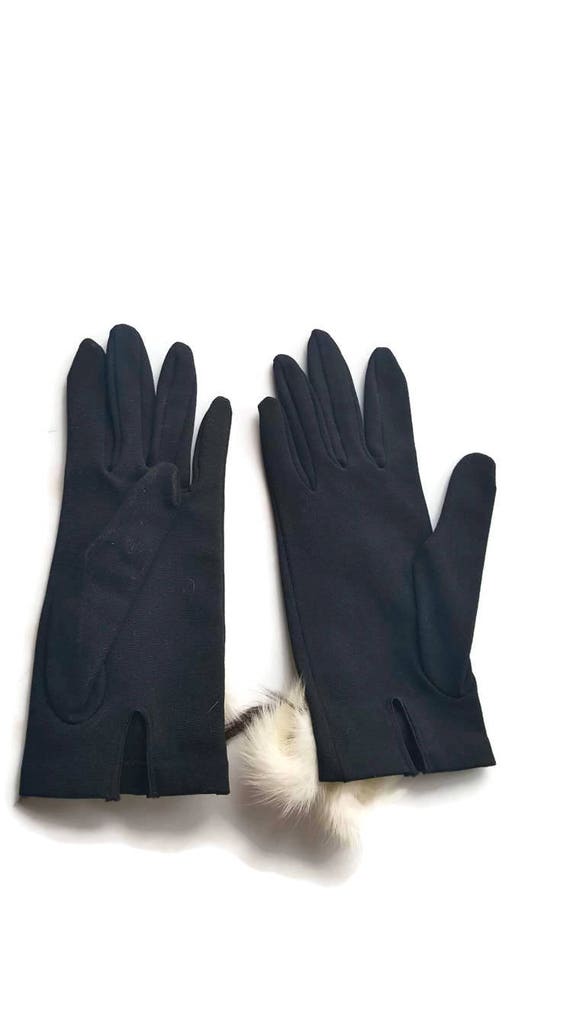 Gloves Vintage Black with Mink Fur, Unique Rare D… - image 5