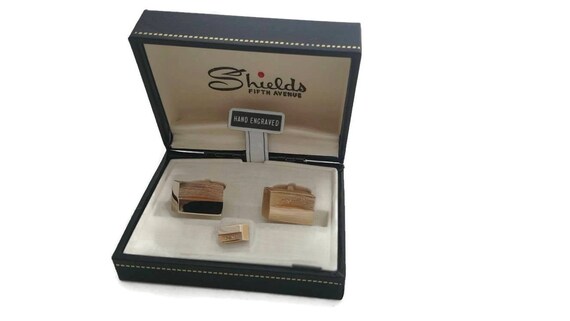 Cufflinks Vintage Fifth Avenue Shields Tie Set Go… - image 4