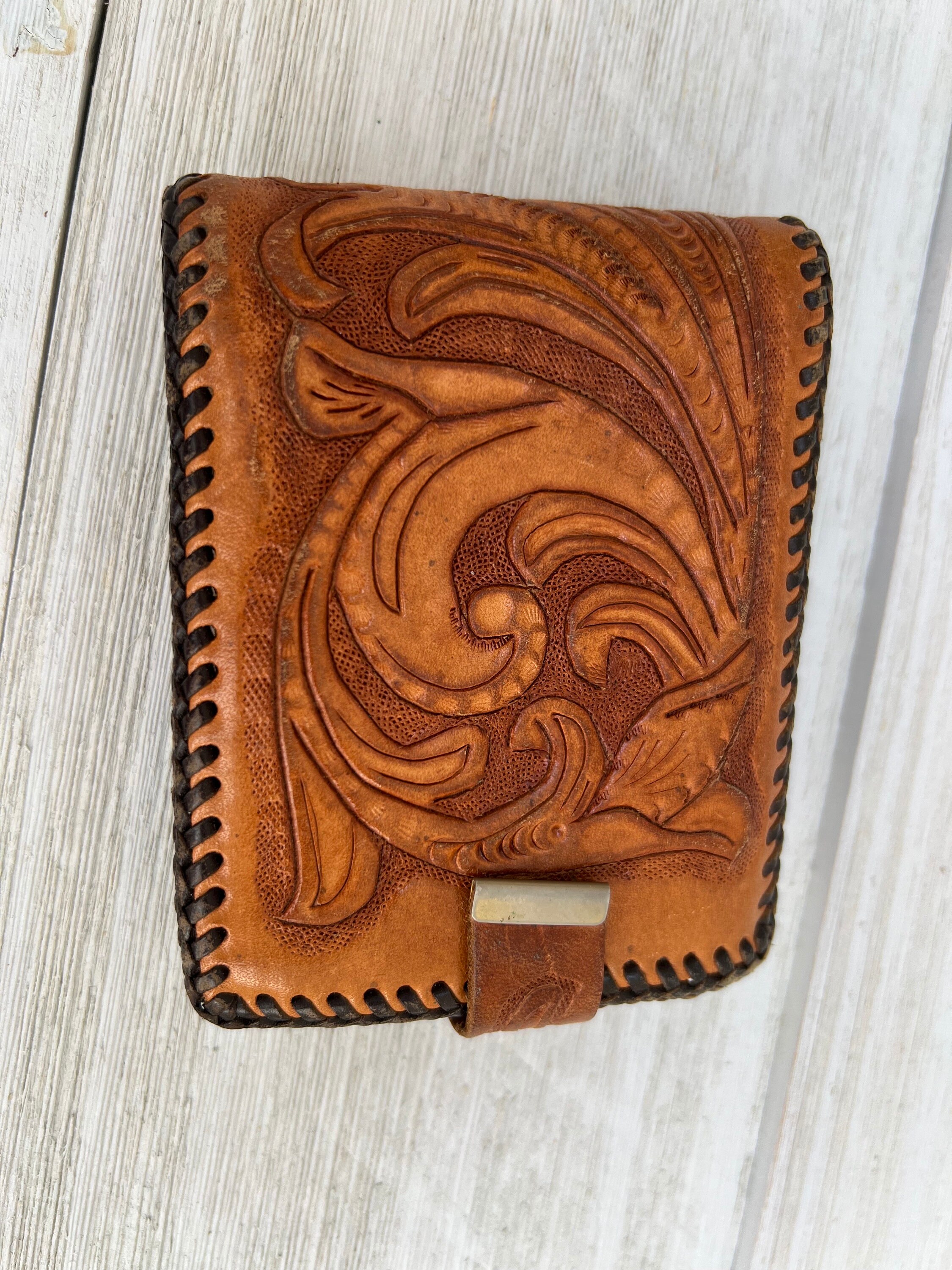 小物 Vintage Leather Wallet 1960s Tooled Leather Wallet Vintage Floral Flower Women's Wallet