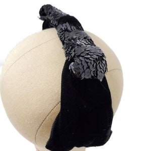 Black Fascinator Headband Vintage Velvet and Sequin 60s Fascinator Hat Simple Fascinator For Women