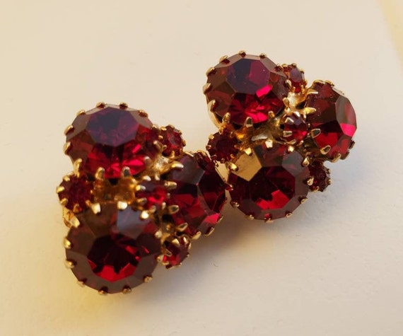 Weiss Earrings Red Rhinestone Earrings, Wedding J… - image 1