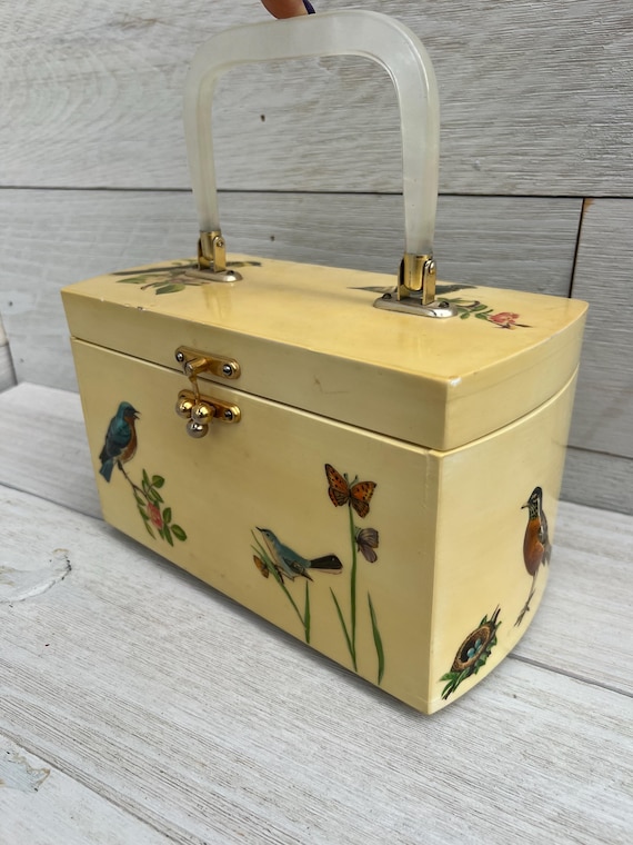Raised Decoupage Purse Wooden Box Purse Bag Raised 3D Birds