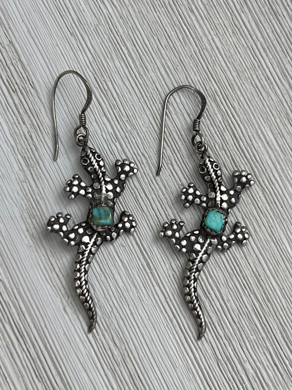 Native American Jewelry Rare Sterling Silver Running Gecko Lizrd Turquoise Cuff Bracelet- Thick! Native American Jewelry Rare Sterling Silver Running Gecko Lizrd Turquoise Cuff Bracelet- Thick!