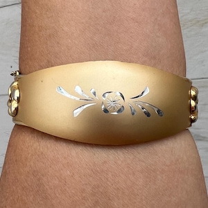 Vintage Gold and Silver Hinged Bangle Bracelet, Vintage Bracelet, Gold Ornate Victorian Jewelry, Gifts For Her