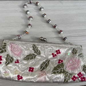 Evening Bag Clutch White Floral Clutches For Formals Prom Purse, Wedding Clutch, Fancy Bags and Purses, Clutches, Evening Bag Vintage Clutch