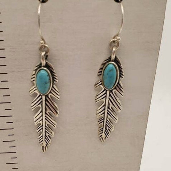 Carolyn Pollack Long Dangle Turquoise Earrings Sterling Silver Feather Earrings Women Southwestern Earrings Vintage Gifts For Women