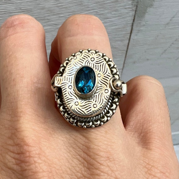 Poison Ring Sterling Silver Blue Topaz Vintage Ri… - image 1