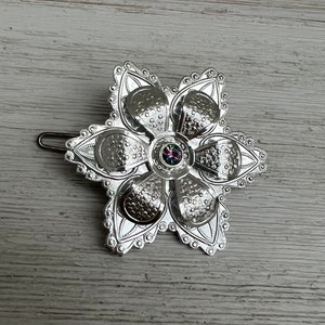 Western Germany Hair Barrette with Watermelon Rhinestone and Ornate Silver