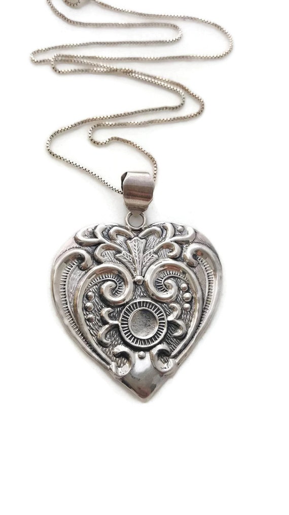 Sterling Silver Heart Necklace, Filigree Necklace,