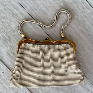 Bolsa Flapper Whiting e Davis Bolsa de malha metálica branca para mulheres Art Déco Bolsas vintage autênticas