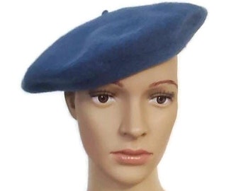 Français Chapeau Béret Pour Femmes Vintage Chapeau Beret En Laine Bleue Pour l’Hiver