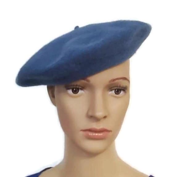 French Beret Hat For Women Vintage Blue Wool Bere… - image 1