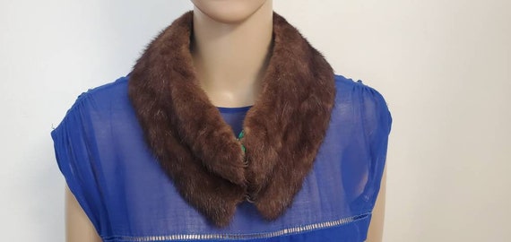 Wide Detachable Vintage Fur Collar, Dark Brown Mi… - image 2