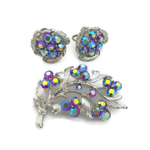 Lisner Rhinestone Jewelry Set, Lisner, Purple Rhinestone, Brooch, Earrings, Crystal Jewelry, For Wedding, Bouquet Jewelry, Bouquet Jewels