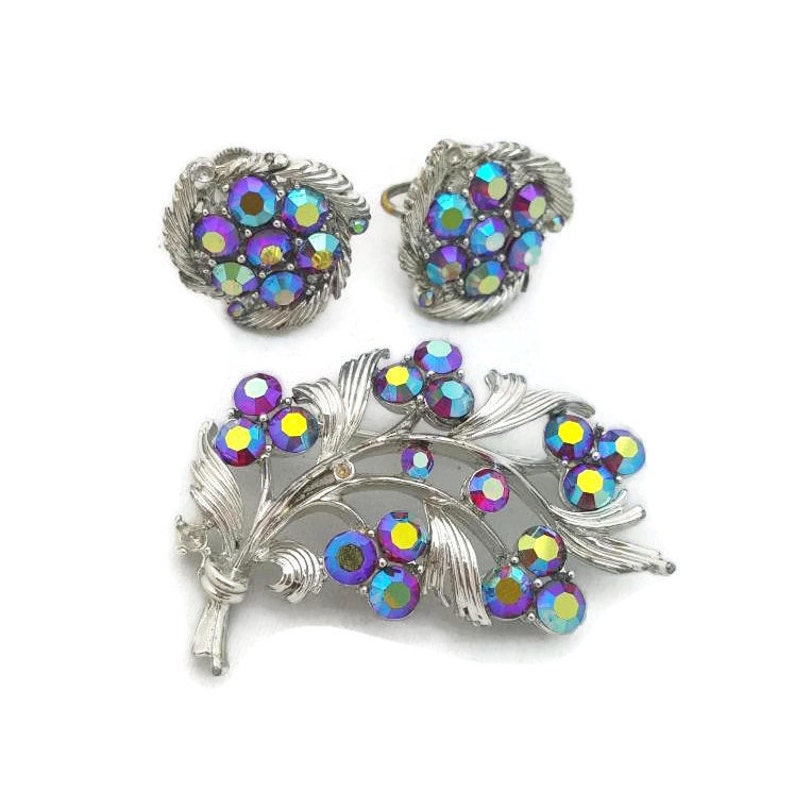Lisner Strass smyckeset, Lisner, Lila Strass, Brosch, Örhängen, Kristallsmycken, För Bröllop, Bukettsmycken, Bukettsmycken bild 1