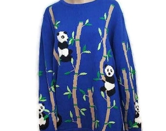 Quaker Factory Sweater Panda Bamboo Oversized Sweater Vintage Sweaters For Women, Size Large L