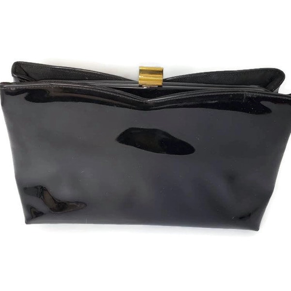 Crown Lewis Bag Black Patent Leather Purse Clutch Bag 1950s 1940s Vintage Handbags