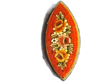 Mosaic Brooch, Red, Bar Pin, Floral Brooch, Florence Jewelry, Floral Jewelry, Mosaic Jewelry, Micro Mosaic Jewelry, Lapel Pins, Italian Gift
