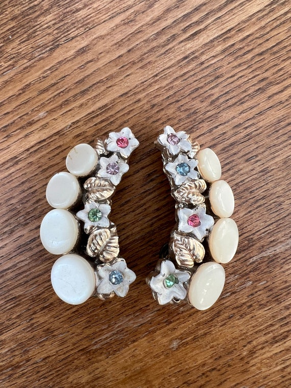 Antique Earrings Unique Large Pastel Floral Vinta… - image 8