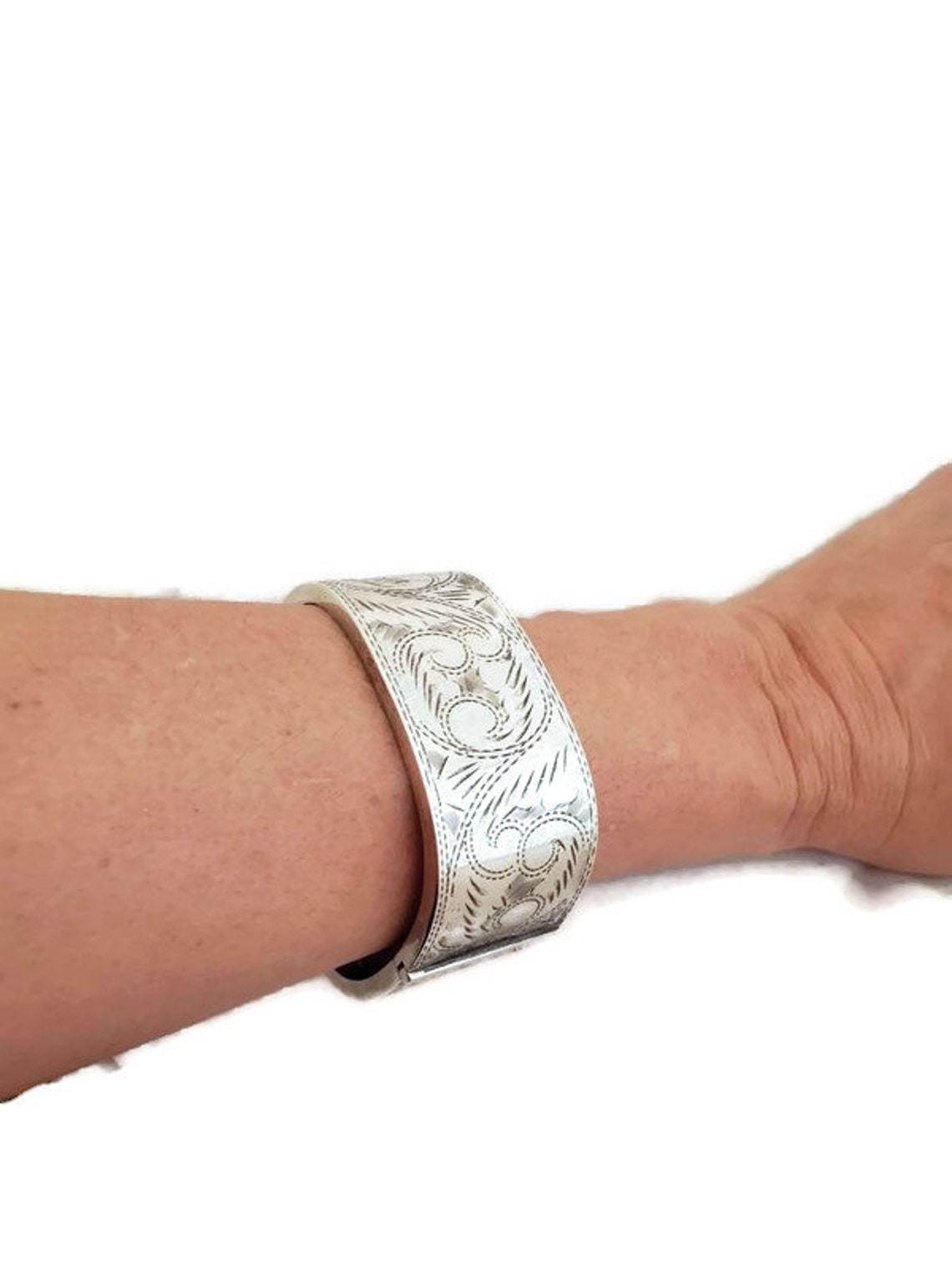 Vintage Ornate Hinged Cuff Bracelet Sterling Silver Wide Etsy