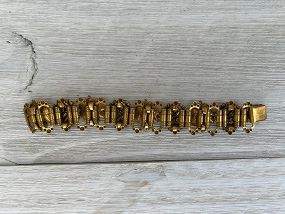 Antique Edwardian Bracelet Ornate Faux Pearl Sapp… - image 5