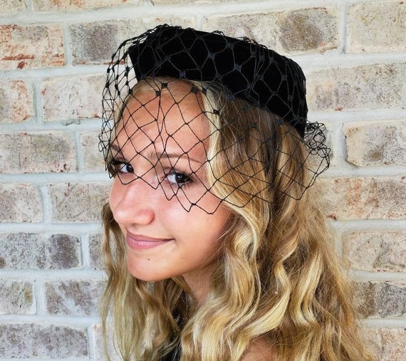 Classic Black Pillbox Hat With Veil 