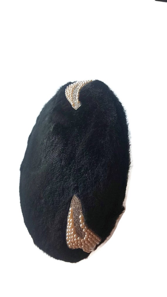 Black Church Hat PIllbox Hat Beaded with Pearls A… - image 8