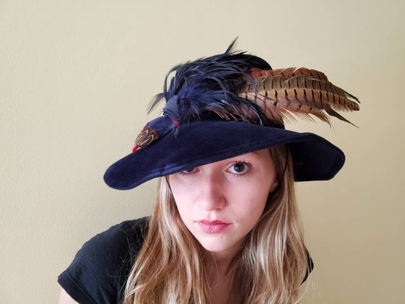 1970s Biak Bird and Feather Blue Wool Hat - Vinta… - image 3