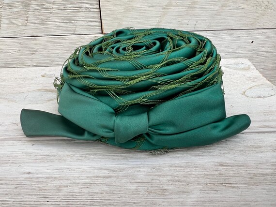 Green Pillbox Fascinator Hat With Veil Vintage, Women