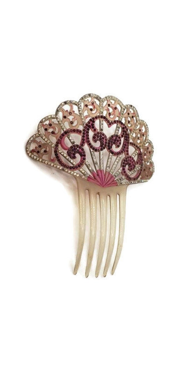 Pink Purple Antique Art Deco Hair Comb True Vinta… - image 3