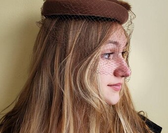Vintage 1950s Mink Fur Birdcage Veil Pillbox Hat OS Women Fascinator‎ MCM Vintage Real Mink Fur Fascinator Hat Birdcage Veil Old Money  main image 4