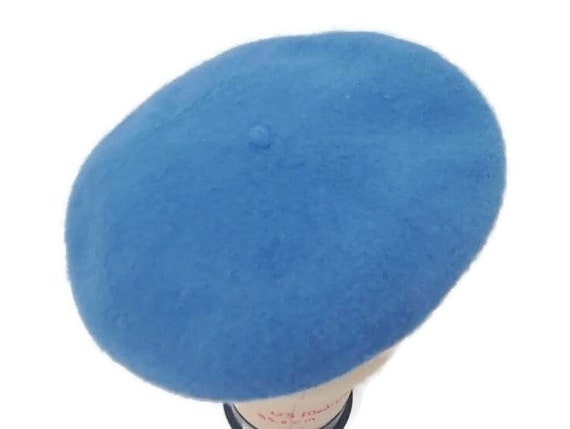 French Beret Hat For Women Vintage Blue Wool Bere… - image 2